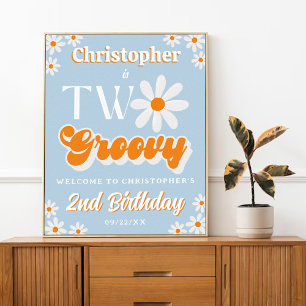 Retro Two Groovy Boys 2nd Birthday Welcome Poster