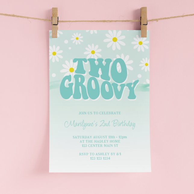 Retro Two Groovy Daisy 2nd Birthday Invitation (Creator Uploaded)