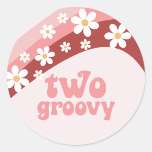 Retro Two Groovy daisy boho floral 2nd birthday Classic Round Sticker