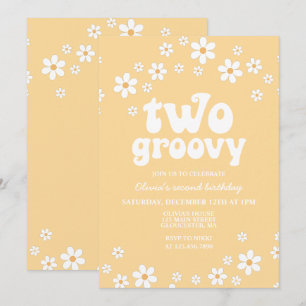 Retro Two Groovy daisy boho floral second birthday Invitation