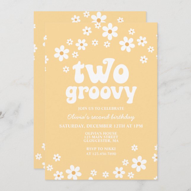 Retro Two Groovy daisy boho floral second birthday Invitation (Front/Back)