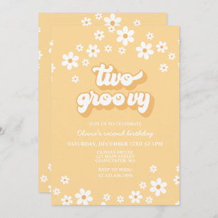Retro Two Groovy daisy boho floral second birthday Invitation