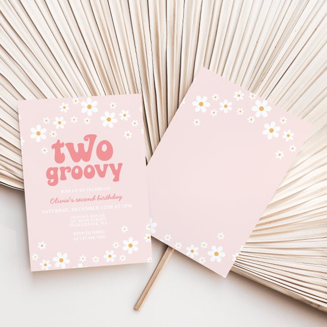 Retro Two Groovy daisy boho floral second birthday Invitation (Creator Uploaded)