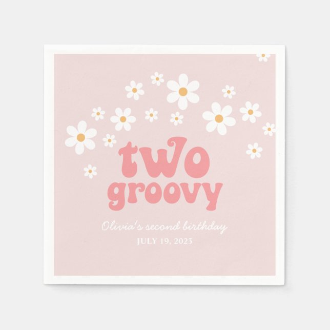 Retro Two Groovy daisy boho floral second birthday Napkin (Front)