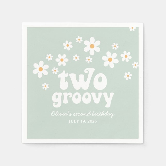 Retro Two Groovy daisy boho floral second birthday Napkin (Front)