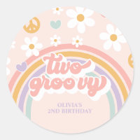 Retro Two Groovy Girl Rainbow 2nd Birthday