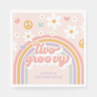 Retro Two Groovy Girl Rainbow 2nd Birthday