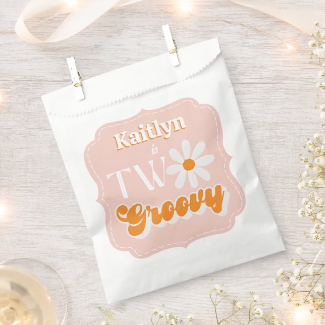 Retro Two Groovy Girls 2nd Birthday Favour Bags (Clipped)