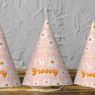 Retro Two Groovy Girls 2nd Birthday Party Hat