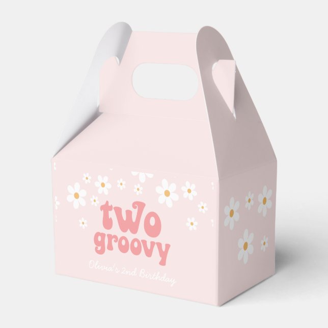 Retro two Groovy Pink Daisy Favour Favour Box (Front Side)