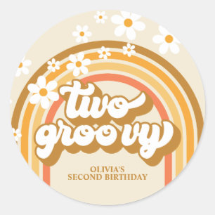 Retro Two GroovY Rainbow Brown Orange Birthday Classic Round Sticker