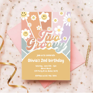 Retro Two Groovy Sunshine Daisy Boho 2nd Birthday Invitation