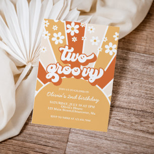 Retro Two Groovy Sunshine daisy boho floral Invita Invitation