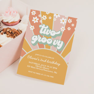 Retro Two Groovy Sunshine daisy boho floral Invitation