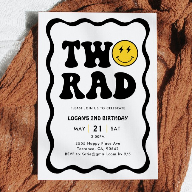 Retro Two Rad Boy 2nd Birthday Party Invitation (Creator Uploaded)