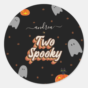 Retro Two Spooky 2nd Halloween Birthday Party  Classic Round Sticker