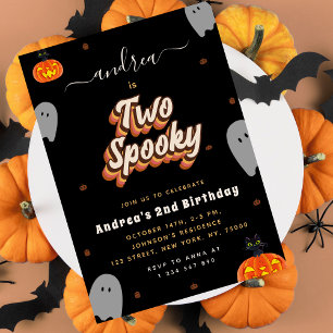 Retro Two Spooky 2nd Halloween Birthday Party Invitation