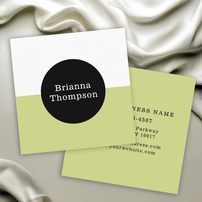 Retro Two Tone Colour Block Lime Green Square Business Card (Creator Uploaded)