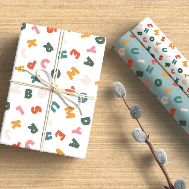 Retro Two Tone Playful Alphabet  Wrapping Paper Sheet (Creator Uploaded)