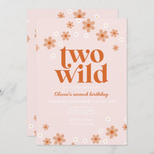 Retro two wild daisy boho second birthday invitation