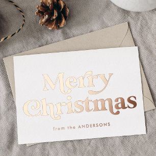 Retro Type Merry Christmas Non-Photo Rose Gold Foil Holiday Card