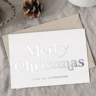 Retro Type Merry Christmas Non-Photo Silver Foil Holiday Card