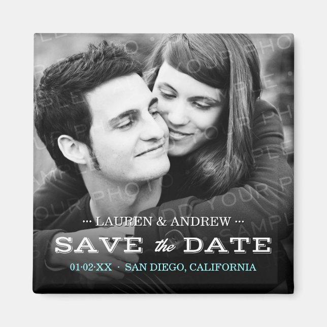 Retro Type Photo Personalised Save the Date Magnet (Front)