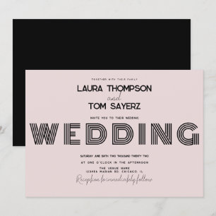 Retro Type Simple Block Wedding Rose Black Invitation
