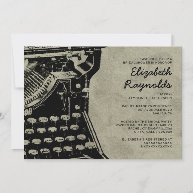 Retro Typewriter Keys Bridal Shower Invitations (Front)