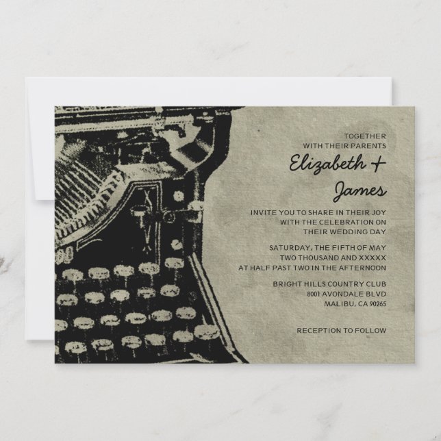 Retro Typewriter Keys Wedding Invitations (Front)