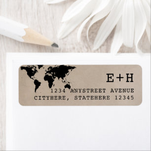 Retro Typewriter on Kraft World Map Return Address