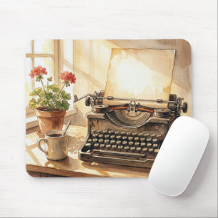 Retro Typewriter Watercolor Mouse Mat