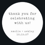 Retro Typewriter White Custom Wedding Thank You Classic Round Sticker<br><div class="desc">Minimalist Retro Typewriter Black and White Custom Wedding Thank You Classic Round Sticker</div>