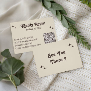 Retro Typograph Minimalist QR Code Wedding RSVP Card