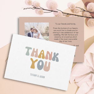 Retro Typography 1 Photo Modern Wedding Thank You  Card