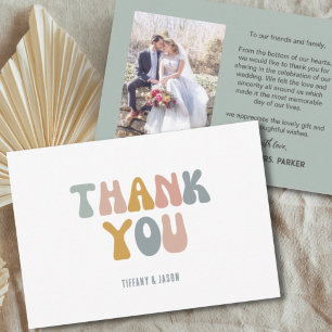 Retro Typography 1 Photo Modern Wedding Thank You  Card