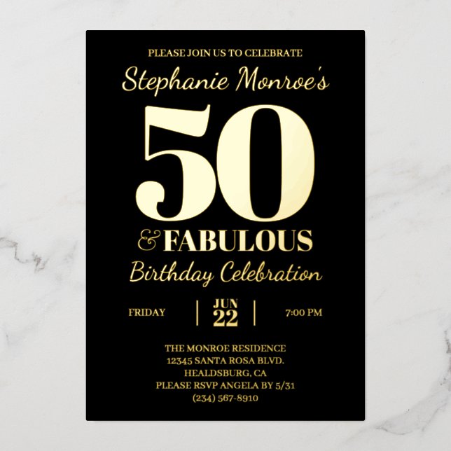 Retro Typography 50 & Fabulous Black and Gold (Front)