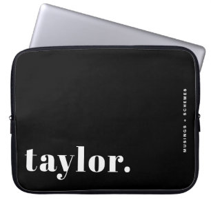 Retro Typography Black and White Personalised Laptop Sleeve