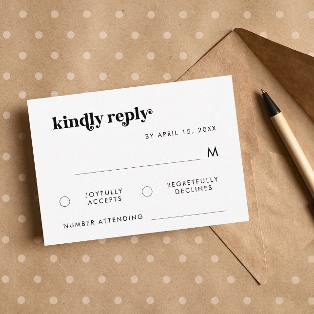 Retro Typography Black and White Wedding RSVP Card (Creator Uploaded)