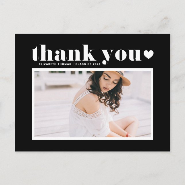 Retro Typography Black Graduation Thank You Postcard (Front)