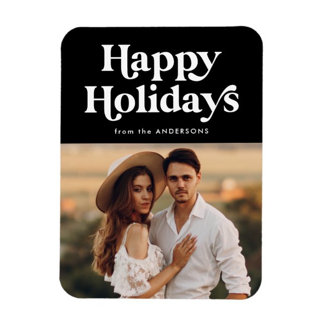 Retro Typography Black Happy Holidays Photo Magnet (Vertical)