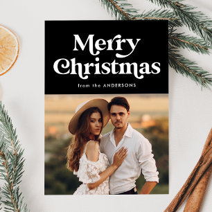 Retro Typography Black Merry Christmas Phot Holida Holiday Card