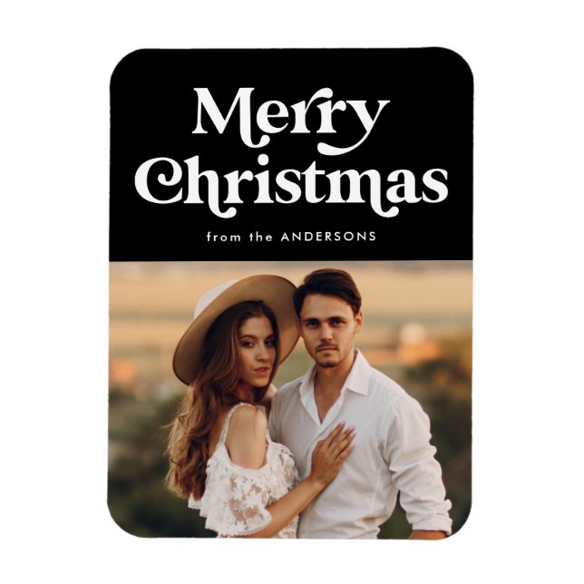 Retro Typography Black Merry Christmas Photo Magnet (Vertical)