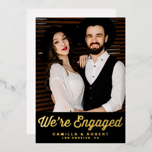 Retro Typography Black Photo Engagement Gold