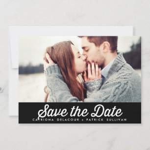 RETRO TYPOGRAPHY BLACK SAVE THE DATE ANNOUNCEMENT