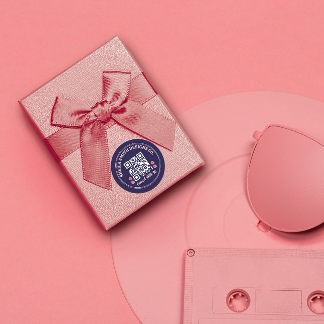 Retro Typography Business Social Media QR Code Classic Round Sticker (Creator Uploaded)