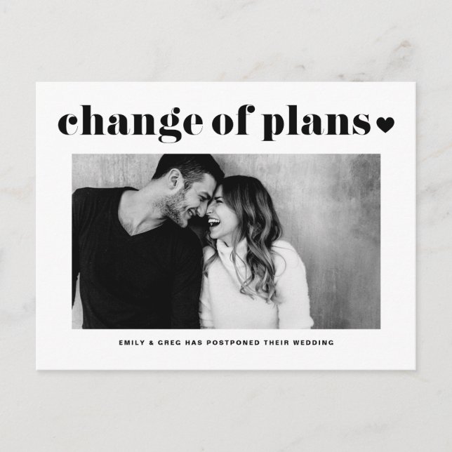 Retro Typography Change of Plans Photo Wedding Announcement Postcard (Front)