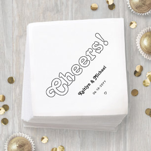 Retro Typography Cheers! Black and White Wedding Napkin