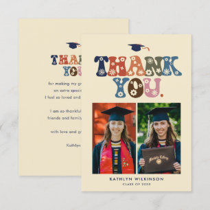 Retro Typography Colourful Trendy Photo Graduation Thank You Card