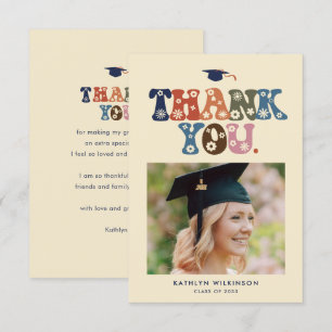 Retro Typography Colourful Trendy Photo Graduation Thank You Card